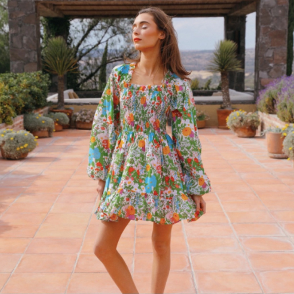 Mille Calista Mini Dress In Summer Garden Smocked Floral Dress